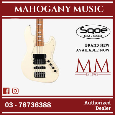 SQOE SJB-658 5 String Jazz Bass Guitar with Roasted Maple Neck / SJB-658 / SJB 658 Gradient White