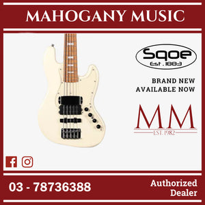SQOE SJB-658 5 String Jazz Bass Guitar with Roasted Maple Neck / SJB-658 / SJB 658 Gradient White