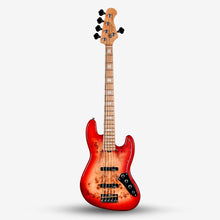 SQOE SJB750 Roasted Maple Series 5 string Jazz Bass Guitar / SJB 750 / SJB-750 Lava Red Fade