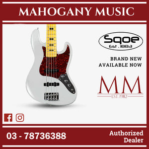 SQOE 5 Strings Jazz Bas Guitar, Maple Fretboard - ( JB5BS-300, SB-JB5BS-300 / JB5BS ) Silver