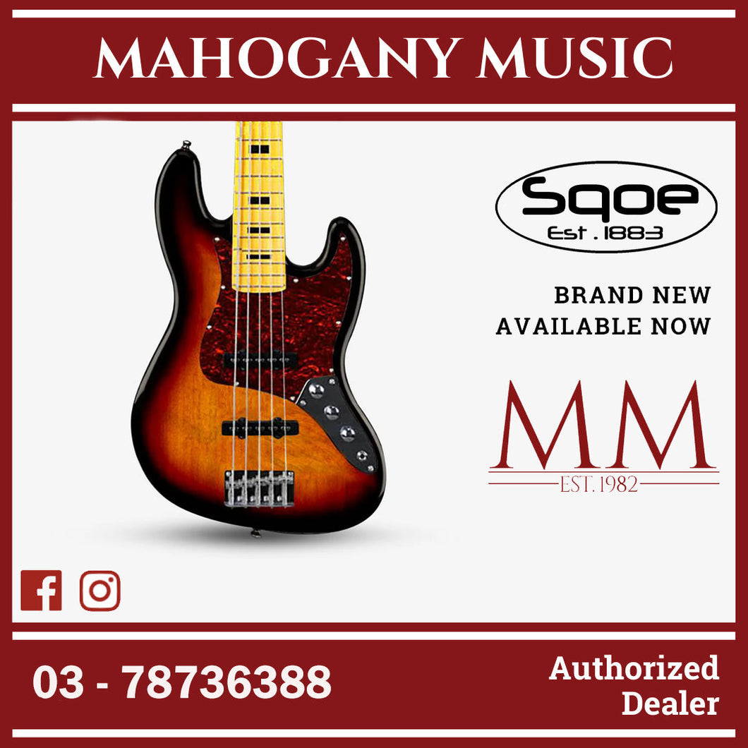 SQOE 5 Strings Jazz Bas Guitar, Maple Fretboard - ( JB5BS-300, SB-JB5BS-300 / JB5BS ) Sunburst