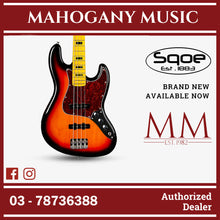 SQOE Jazz 4 String Bass Guitar, Maple Fretboard ( JB4BS-300 / SQ-JB4BS-300 / JB4BS ) Sunburst