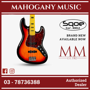 SQOE Jazz 4 String Bass Guitar, Maple Fretboard ( JB4BS-300 / SQ-JB4BS-300 / JB4BS ) Sunburst