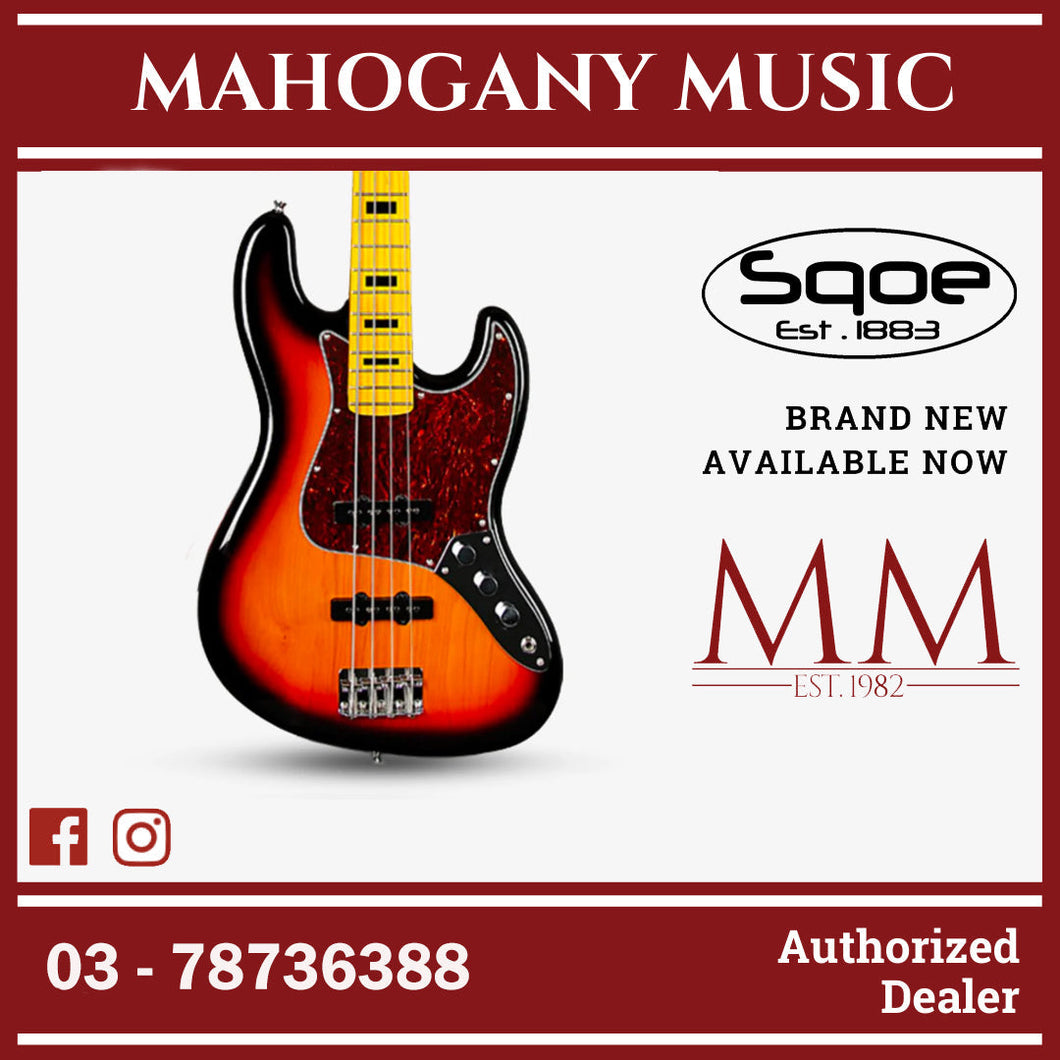 SQOE Jazz 4 String Bass Guitar, Maple Fretboard ( JB4BS-300 / SQ-JB4BS-300 / JB4BS ) Sunburst