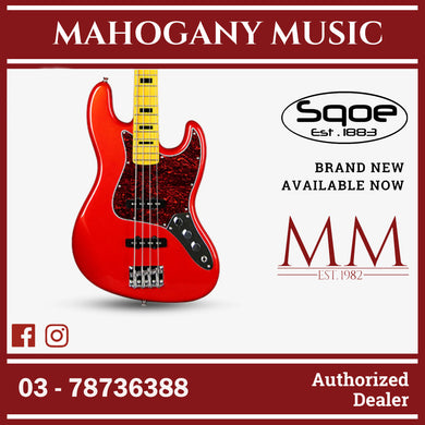 SQOE Jazz 4 String Bass Guitar, Maple Fretboard ( JB4BS-300 / SQ-JB4BS-300 / JB4BS ) Red