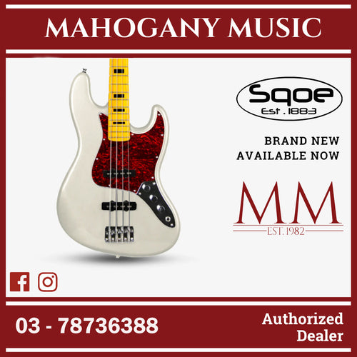 SQOE Jazz 4 String Bass Guitar, Maple Fretboard ( JB4BS-300 / SQ-JB4BS-300 / JB4BS ) White