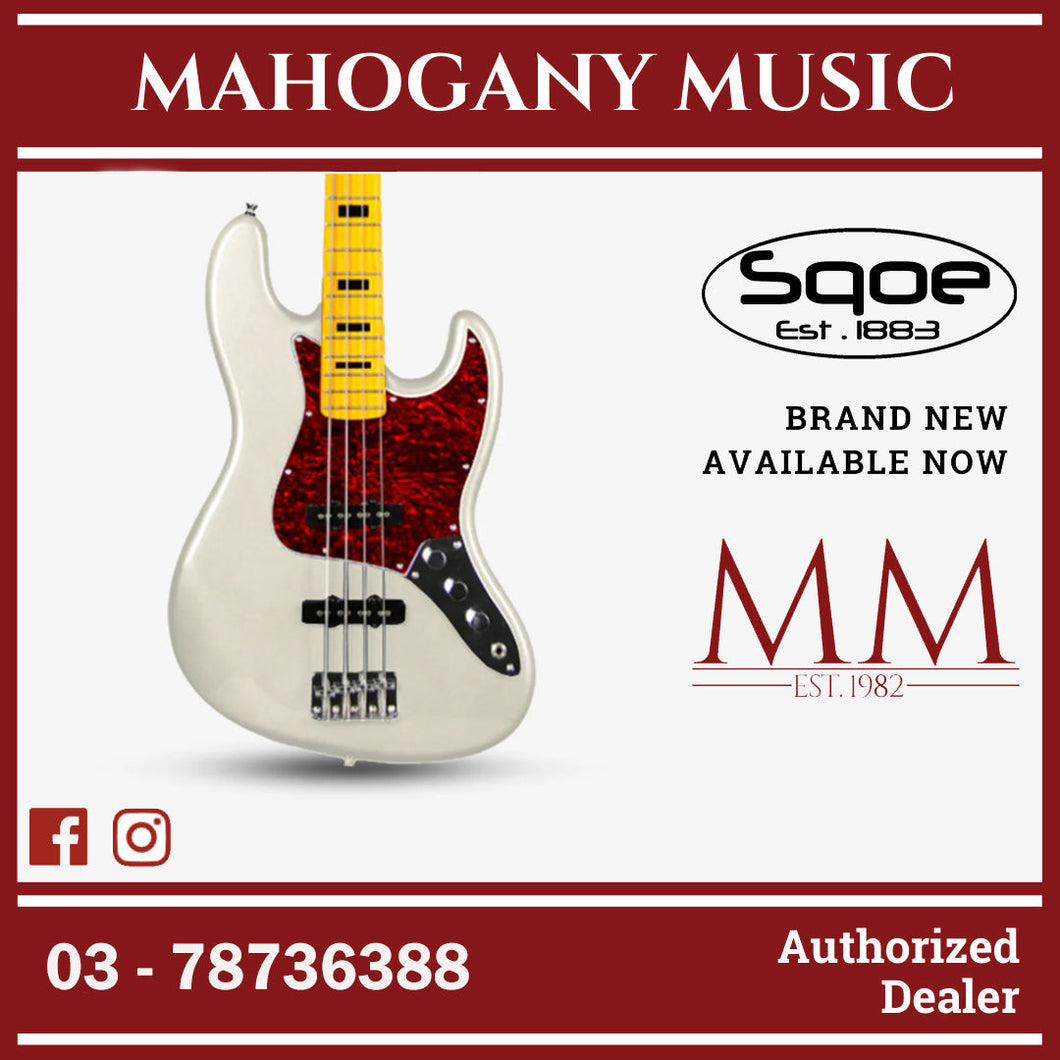 SQOE Jazz 4 String Bass Guitar, Maple Fretboard ( JB4BS-300 / SQ-JB4BS-300 / JB4BS ) White
