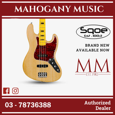 SQOE Jazz 4 String Bass Guitar, Maple Fretboard ( JB4BS-300 / SQ-JB4BS-300 / JB4BS ) Natural