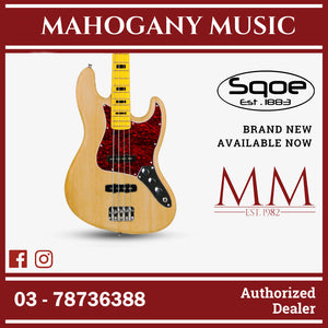 SQOE Jazz 4 String Bass Guitar, Maple Fretboard ( JB4BS-300 / SQ-JB4BS-300 / JB4BS ) Natural
