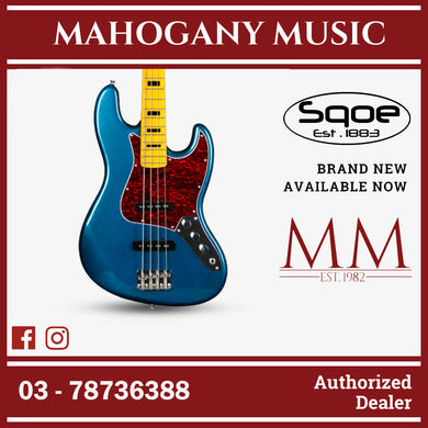 SQOE Jazz 4 String Bass Guitar, Maple Fretboard ( JB4BS-300 / SQ-JB4BS-300 / JB4BS ) Blue