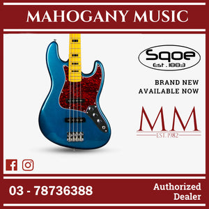 SQOE Jazz 4 String Bass Guitar, Maple Fretboard ( JB4BS-300 / SQ-JB4BS-300 / JB4BS ) Blue