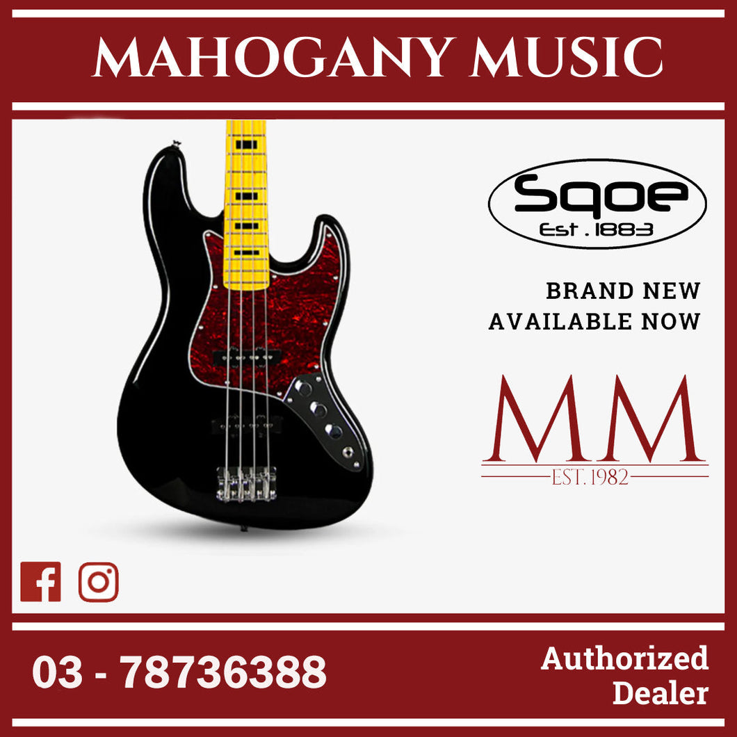 SQOE Jazz 4 String Bass Guitar, Maple Fretboard ( JB4BS-300 / SQ-JB4BS-300 / JB4BS ) Black