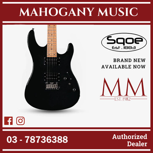 SQOE SEIB450 Double Cutaway Body HH Electric Guitar Roasted Maple Fretboard ( SEIB / SEIB-450 / SEIB 450 ) Black