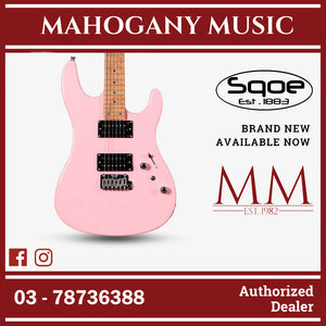 SQOE SEIB450 Double Cutaway Body HH Electric Guitar Roasted Maple Fretboard ( SEIB / SEIB-450 / SEIB 450 ) Pink
