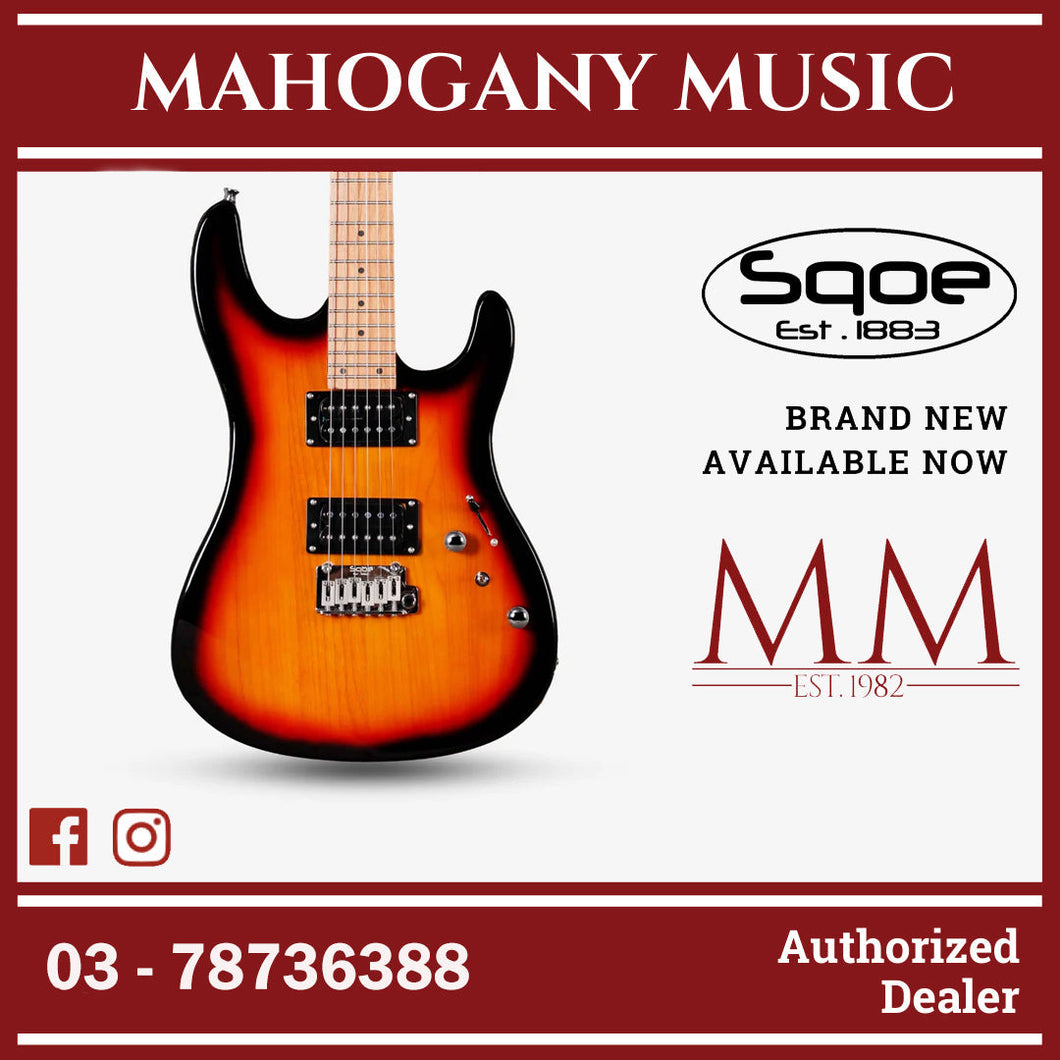 SQOE SEIB450 Double Cutaway Body HH Electric Guitar Roasted Maple Fretboard ( SEIB / SEIB-450 / SEIB 450 ) Sunburst