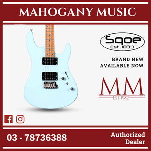 SQOE SEIB450 Double Cutaway Body HH Electric Guitar Roasted Maple Fretboard ( SEIB / SEIB-450 / SEIB 450 ) Sky Blue