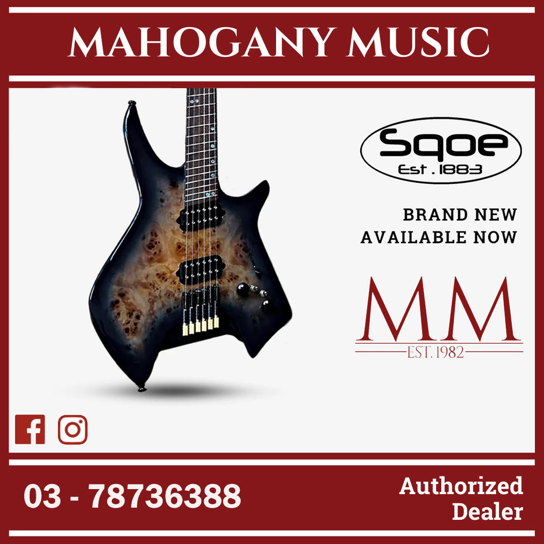 SQOE SEIB992 Headless Burl Maple, Mahogany HH Electric Guitar ( SEIB-992 / SE-IE992 / SEIE ) Black