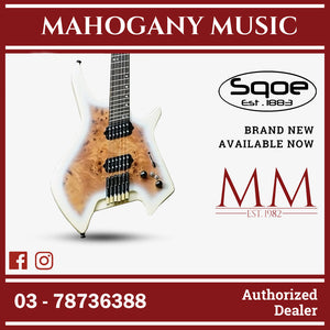 SQOE SEIB992 Headless Burl Maple, Mahogany HH Electric Guitar ( SEIB-992 / SE-IE992 / SEIE ) White