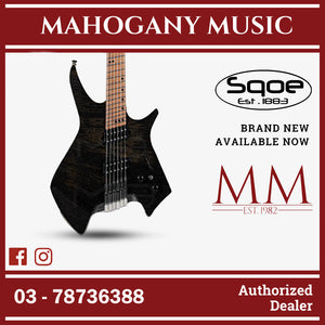 SQOE SEIB995 Roasted Maple Neck, Headless Humbucker Electric Guitar ( SEIB-995 / SE-IB995 / SEIB ) Black