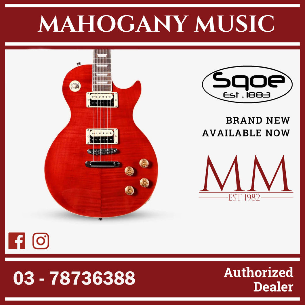 SQOE SELP200 Les Paul Body HH Electric Guitar Rosewood Fretboard ( SELP / SELP-200 / LP ) Tiger Clear Red