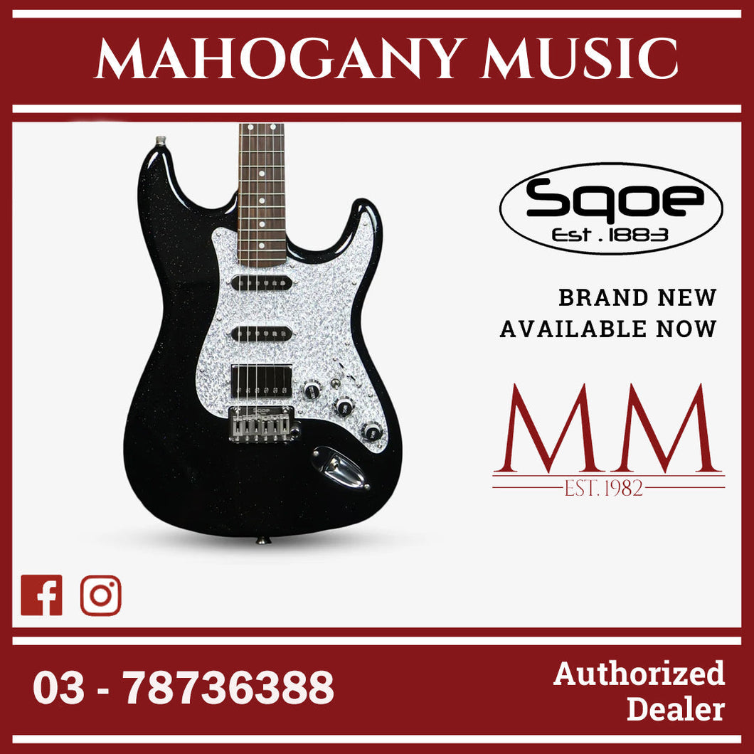 SQOE SEST700, Glitter Super Stratocaster HSS Electric Guitar with Alter Switch - Black ( SEST / SEST-700 / ST 700 )