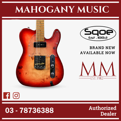 SQOE SETL550 Burl Mahogany with Roasted Maple Fretboard Telecaster Electric Guitar ( SETL / SETL-550 / SETL 550 / Tele ) Cherry Sunburst