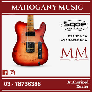 SQOE SETL550 Burl Mahogany with Roasted Maple Fretboard Telecaster Electric Guitar ( SETL / SETL-550 / SETL 550 / Tele ) Cherry Sunburst