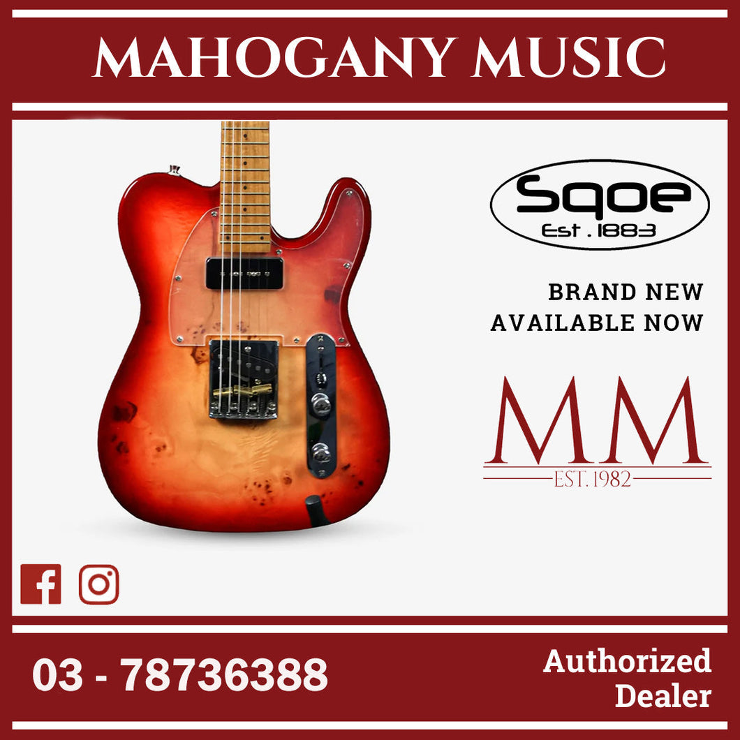SQOE SETL550 Burl Mahogany with Roasted Maple Fretboard Telecaster Electric Guitar ( SETL / SETL-550 / SETL 550 / Tele ) Cherry Sunburst