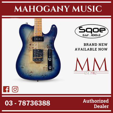 SQOE SETL550 Burl Mahogany with Roasted Maple Fretboard Telecaster Electric Guitar ( SETL / SETL-550 / SETL 550 / Tele ) Blue