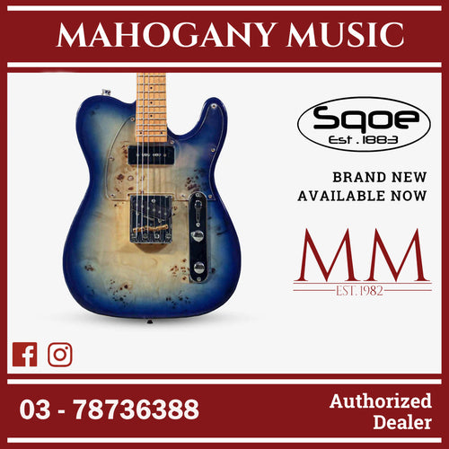 SQOE SETL550 Burl Mahogany with Roasted Maple Fretboard Telecaster Electric Guitar ( SETL / SETL-550 / SETL 550 / Tele ) Blue