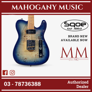 SQOE SETL550 Burl Mahogany with Roasted Maple Fretboard Telecaster Electric Guitar ( SETL / SETL-550 / SETL 550 / Tele ) Blue