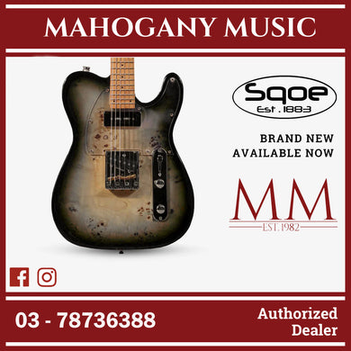 SQOE SETL550 Burl Mahogany with Roasted Maple Fretboard Telecaster Electric Guitar ( SETL / SETL-550 / SETL 550 / Tele ) Black