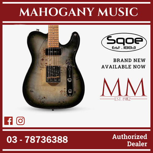 SQOE SETL550 Burl Mahogany with Roasted Maple Fretboard Telecaster Electric Guitar ( SETL / SETL-550 / SETL 550 / Tele ) Black