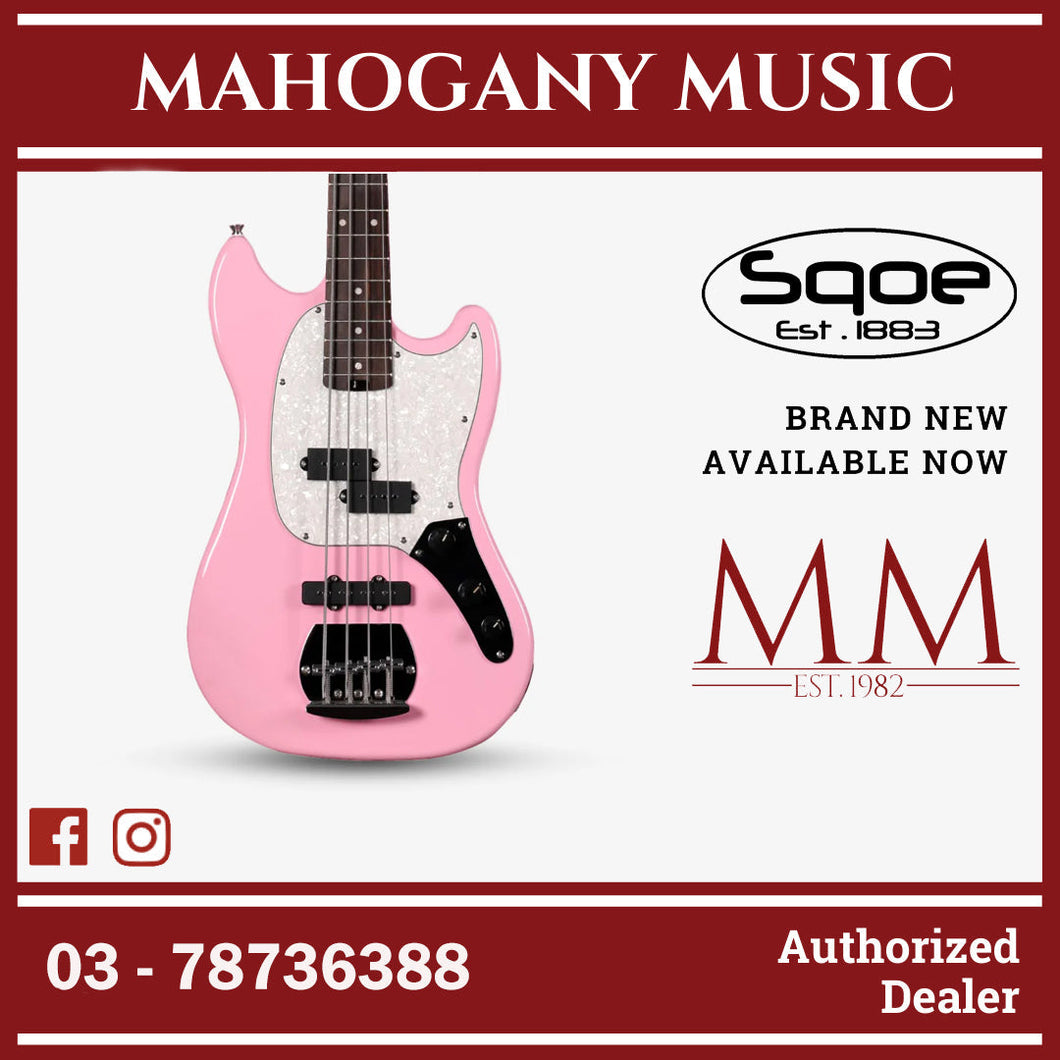 SQOE SJB400 Short Scale 4 String Jazz Bass Guitar, Roasted Maple Neck, Rosewood Fretboard ( SQSJB400 / SJB-400 / SJB ) Pink