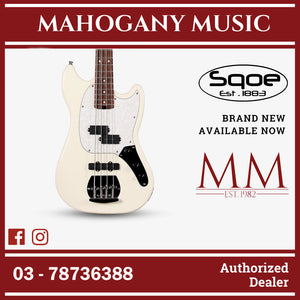 SQOE SJB400 Short Scale 4 String Jazz Bass Guitar, Roasted Maple Neck, Rosewood Fretboard ( SQSJB400 / SJB-400 / SJB ) White