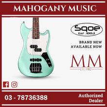 SQOE SJB400 Short Scale 4 String Jazz Bass Guitar, Roasted Maple Neck, Rosewood Fretboard ( SQSJB400 / SJB-400 / SJB ) Green