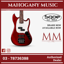 SQOE SJB400 Short Scale 4 String Jazz Bass Guitar, Roasted Maple Neck, Rosewood Fretboard ( SQSJB400 / SJB-400 / SJB ) Red