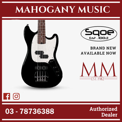 SQOE SJB400 Short Scale 4 String Jazz Bass Guitar, Roasted Maple Neck, Rosewood Fretboard ( SQSJB400 / SJB-400 / SJB ) Black