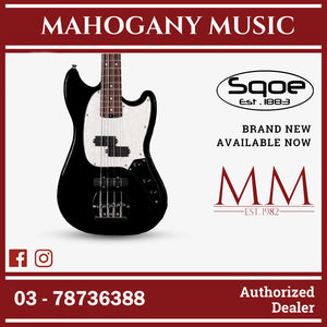 SQOE SJB400 Short Scale 4 String Jazz Bass Guitar, Roasted Maple Neck, Rosewood Fretboard ( SQSJB400 / SJB-400 / SJB ) Black