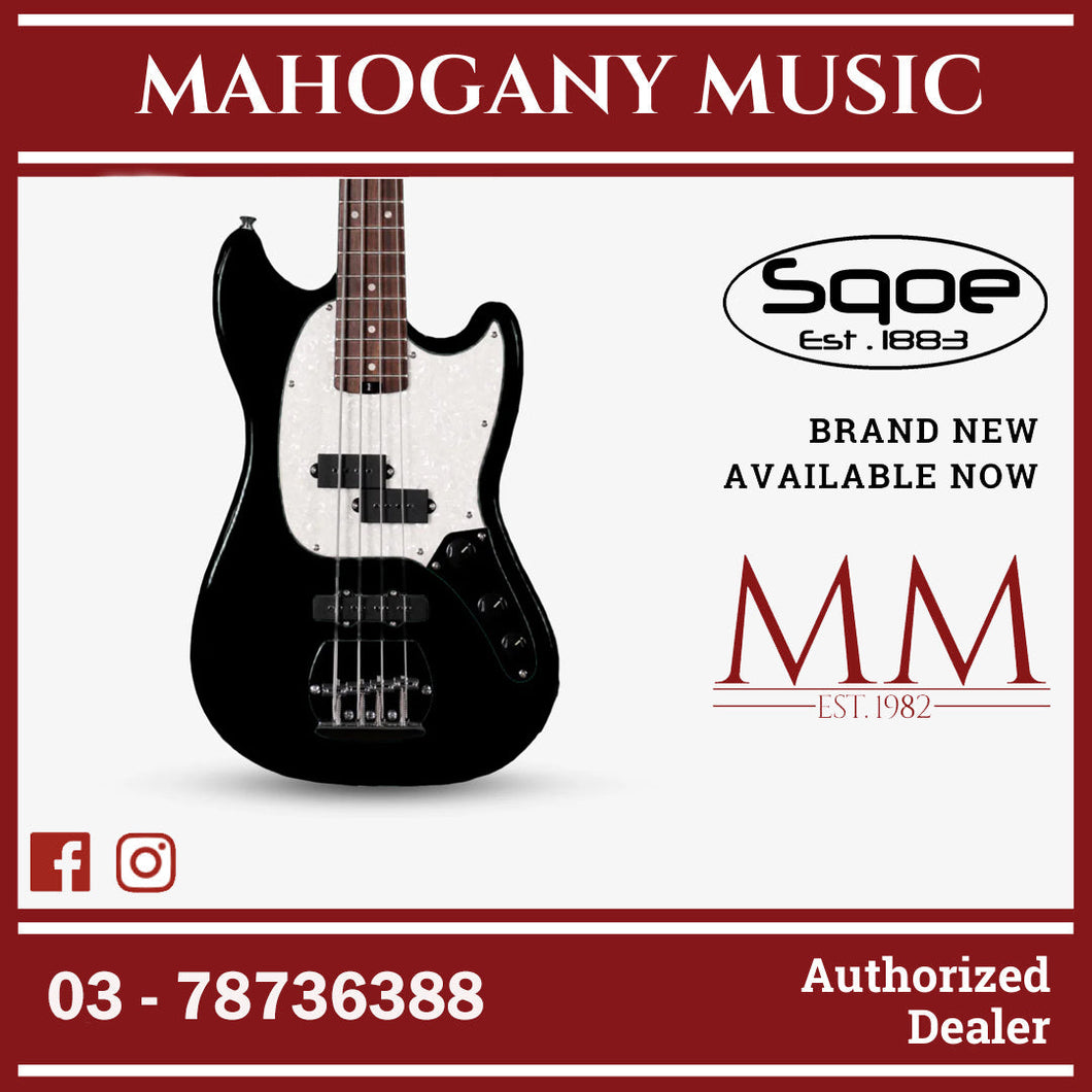 SQOE SJB400 Short Scale 4 String Jazz Bass Guitar, Roasted Maple Neck, Rosewood Fretboard ( SQSJB400 / SJB-400 / SJB ) Black
