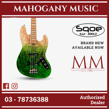 SQOE SJB700 Roasted Maple Series 4 string Jazz Bass Guitar / SJB 700 / SJB-700 Moss Green Fade