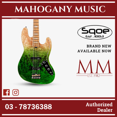 SQOE SJB700 Roasted Maple Series 4 string Jazz Bass Guitar / SJB 700 / SJB-700 Moss Green Fade