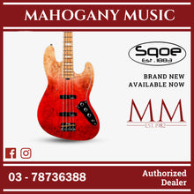 SQOE SJB700 Roasted Maple Series 4 string Jazz Bass Guitar / SJB 700 / SJB-700 Lava Red Fade