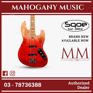 SQOE SJB700 Roasted Maple Series 4 string Jazz Bass Guitar / SJB 700 / SJB-700 Lava Red Fade