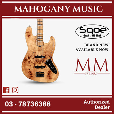 SQOE SJB700 Roasted Maple Series 4 string Jazz Bass Guitar / SJB 700 / SJB-700 Natural