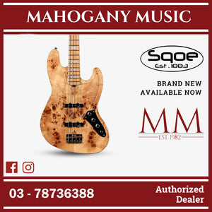 SQOE SJB700 Roasted Maple Series 4 string Jazz Bass Guitar / SJB 700 / SJB-700 Natural