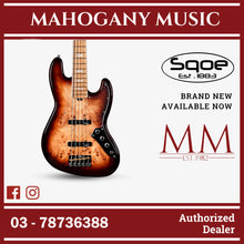 SQOE SJB750 Roasted Maple Series 5 string Jazz Bass Guitar / SJB 750 / SJB-750 Vintage Sunburst