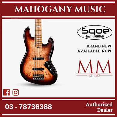 SQOE SJB750 Roasted Maple Series 5 string Jazz Bass Guitar / SJB 750 / SJB-750 Vintage Sunburst