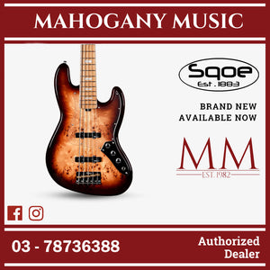 SQOE SJB750 Roasted Maple Series 5 string Jazz Bass Guitar / SJB 750 / SJB-750 Vintage Sunburst