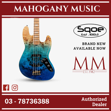 SQOE SJB700 Roasted Maple Series 4 string Jazz Bass Guitar / SJB 700 / SJB-700 Caribbean Fade Surf